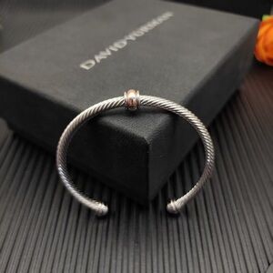 David Yurman Silver Cable Cuff Bracelet with Rose Gold Accent